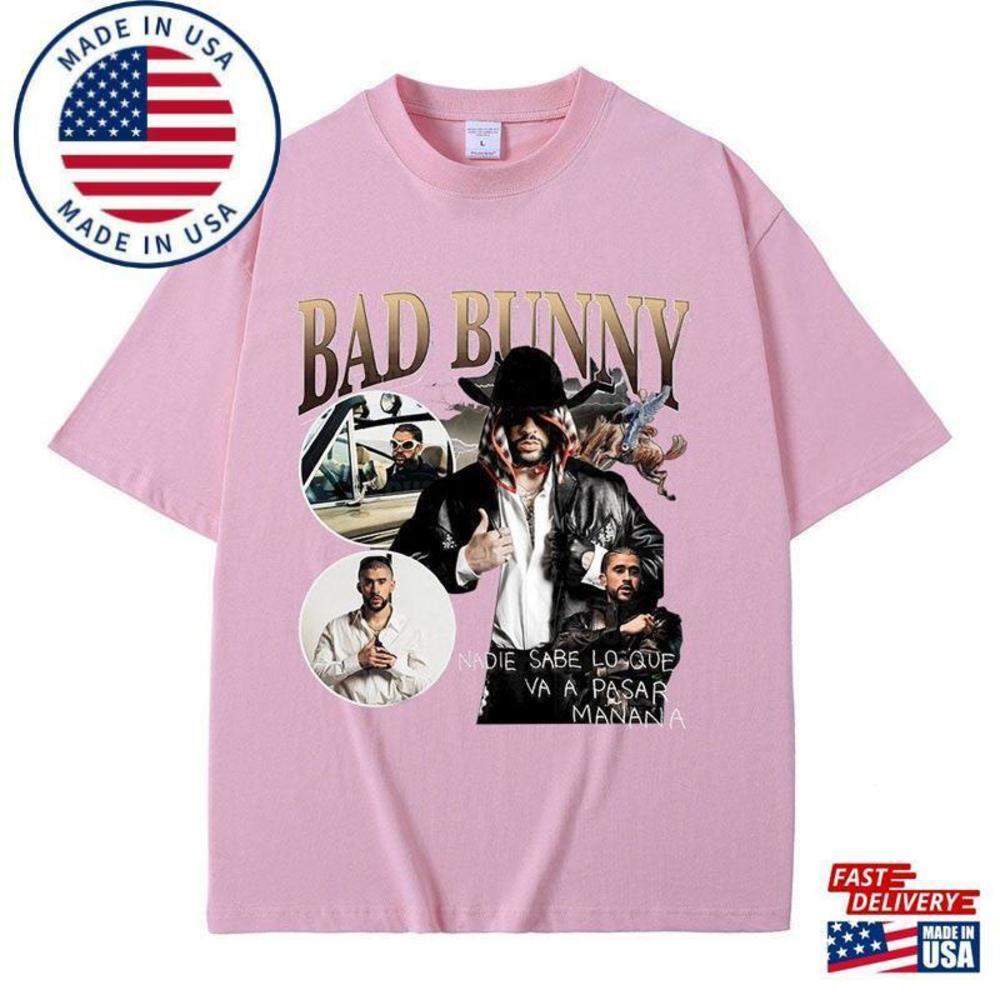 Bad Bunny Most Wanted  Tour T-Shirts Rapper Unisex Adult Tees Polyester